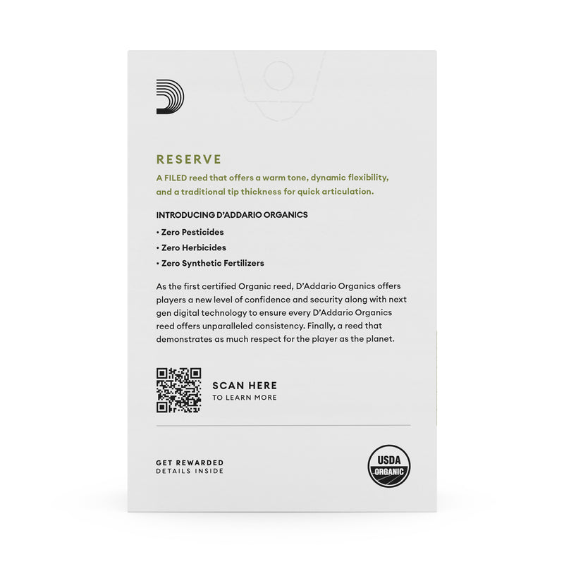 D'Addario Organic Reserve Alto Saxophone Reeds, Strength 2.5, 10-pack