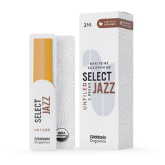 D'Addario Organic Select Jazz Unfiled Baritone Saxophone Reeds, Strength 3 Medium, 5-pack