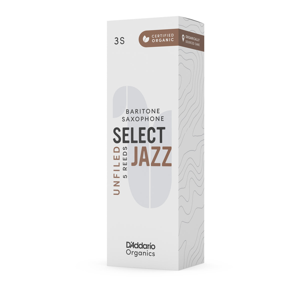 D'Addario Organic Select Jazz Unfiled Baritone Saxophone Reeds, Strength 3 Soft, 5-pack