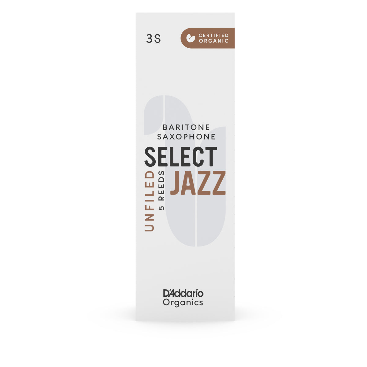 D'Addario Organic Select Jazz Unfiled Baritone Saxophone Reeds, Strength 3 Soft, 5-pack