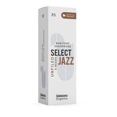 D'Addario Organic Select Jazz Unfiled Baritone Saxophone Reeds, Strength 3 Soft, 5-pack