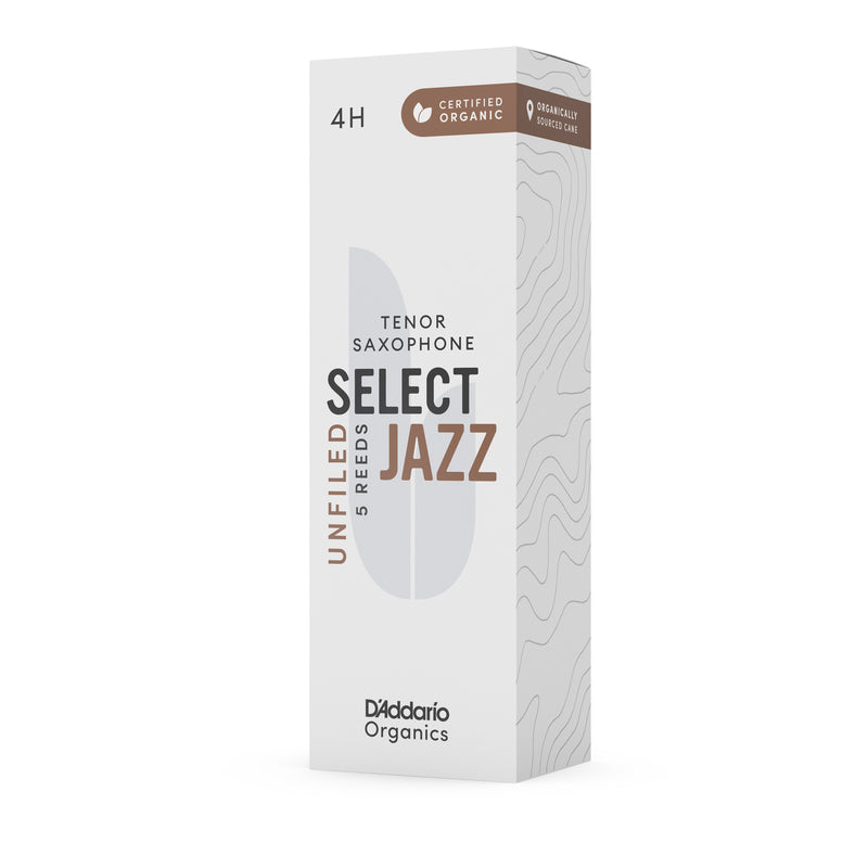 D'Addario Organic Select Jazz Unfiled Tenor Saxophone Reeds, Strength 4 Hard, 5-pack