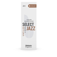 D'Addario Organic Select Jazz Unfiled Tenor Saxophone Reeds, Strength 4 Hard, 5-pack