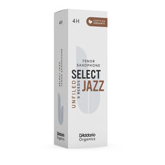 D'Addario Organic Select Jazz Unfiled Tenor Saxophone Reeds, Strength 4 Hard, 5-pack