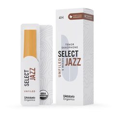 D'Addario Organic Select Jazz Unfiled Tenor Saxophone Reeds, Strength 4 Hard, 5-pack