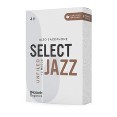 D'Addario Organic Select Jazz Unfiled Alto Saxophone Reeds, Strength 4 Hard, 10-pack