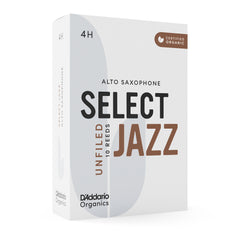 D'Addario Organic Select Jazz Unfiled Alto Saxophone Reeds, Strength 4 Hard, 10-pack