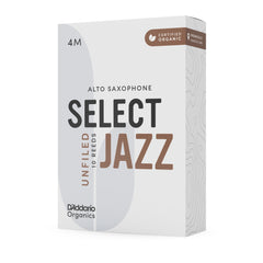 D'Addario Organic Select Jazz Unfiled Alto Saxophone Reeds, Strength 4 Medium, 10-pack