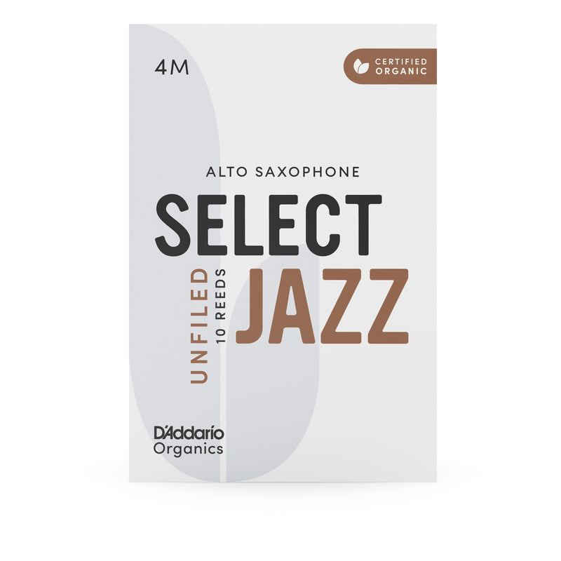 D'Addario Organic Select Jazz Unfiled Alto Saxophone Reeds, Strength 4 Medium, 10-pack