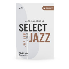 D'Addario Organic Select Jazz Unfiled Alto Saxophone Reeds, Strength 4 Medium, 10-pack