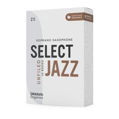D'Addario Organic Select Jazz Unfiled Soprano Saxophone Reeds, Strength 2 Soft, 10-pack