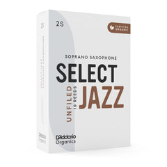 D'Addario Organic Select Jazz Unfiled Soprano Saxophone Reeds, Strength 2 Soft, 10-pack