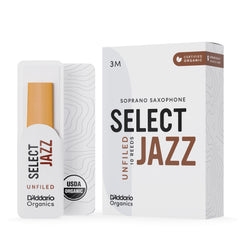 D'Addario Organic Select Jazz Unfiled Soprano Saxophone Reeds, Strength 3 Medium, 10-pack