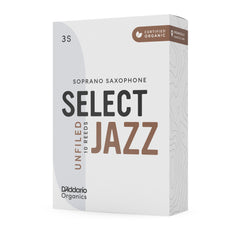 D'Addario Organic Select Jazz Unfiled Soprano Saxophone Reeds, Strength 3 Soft, 10-pack