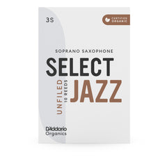 D'Addario Organic Select Jazz Unfiled Soprano Saxophone Reeds, Strength 3 Soft, 10-pack