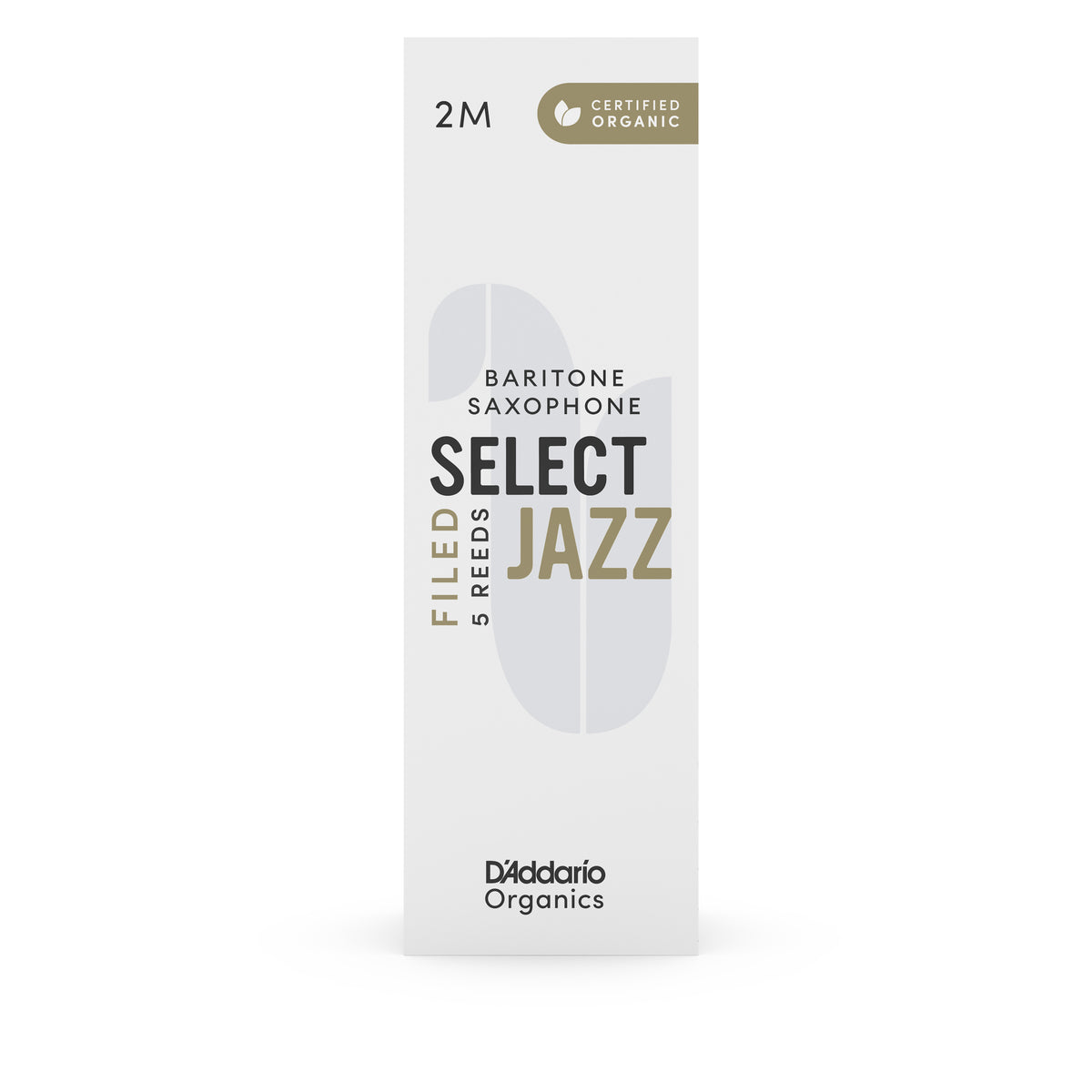 D'Addario Organic Select Jazz Filed Baritone Saxophone Reeds, Strength 2 Medium, 5-pack