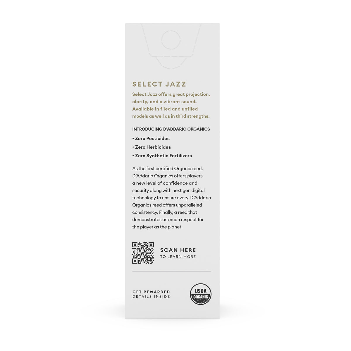 D'Addario Organic Select Jazz Filed Baritone Saxophone Reeds, Strength 2 Medium, 5-pack