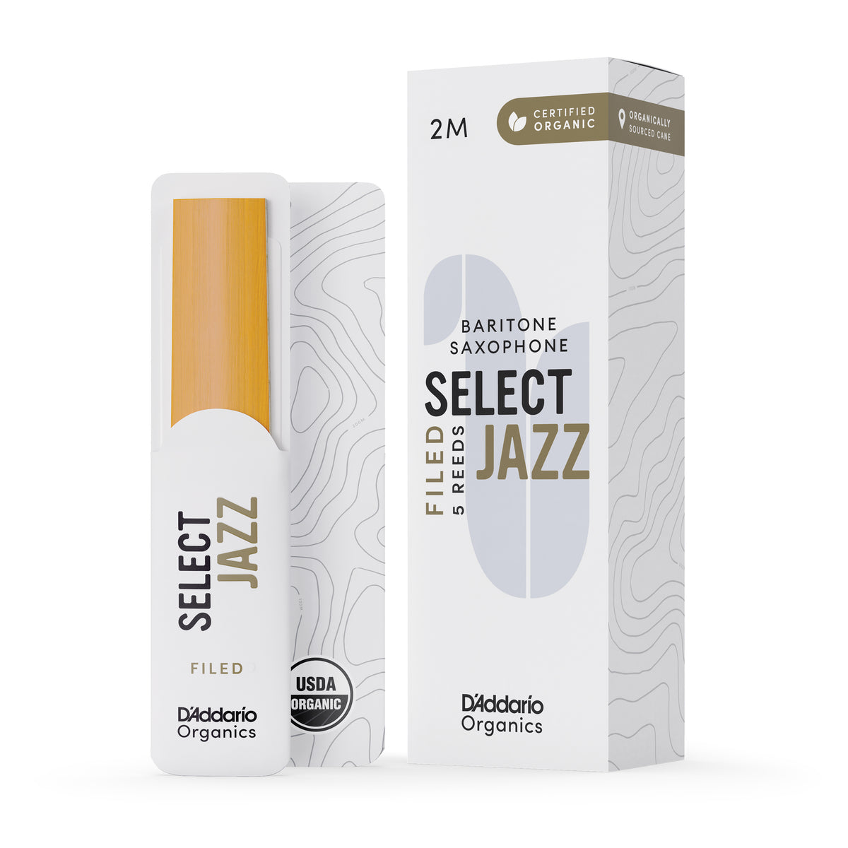 D'Addario Organic Select Jazz Filed Baritone Saxophone Reeds, Strength 2 Medium, 5-pack