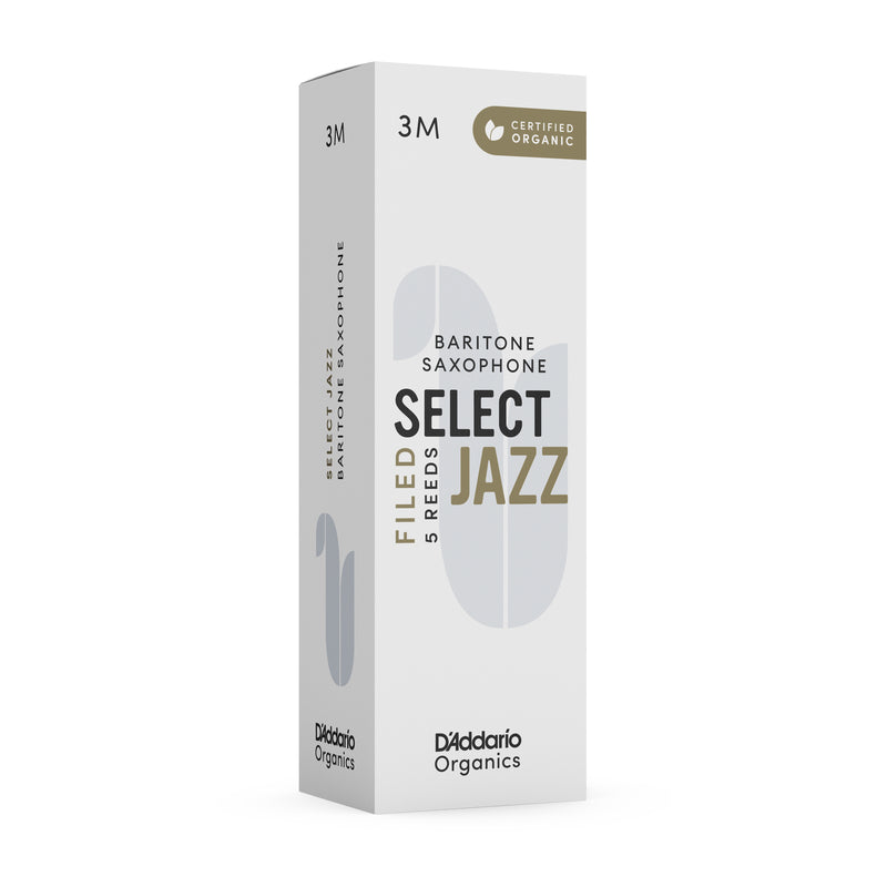 D'Addario Organic Select Jazz Filed Baritone Saxophone Reeds, Strength 3 Medium, 5-pack