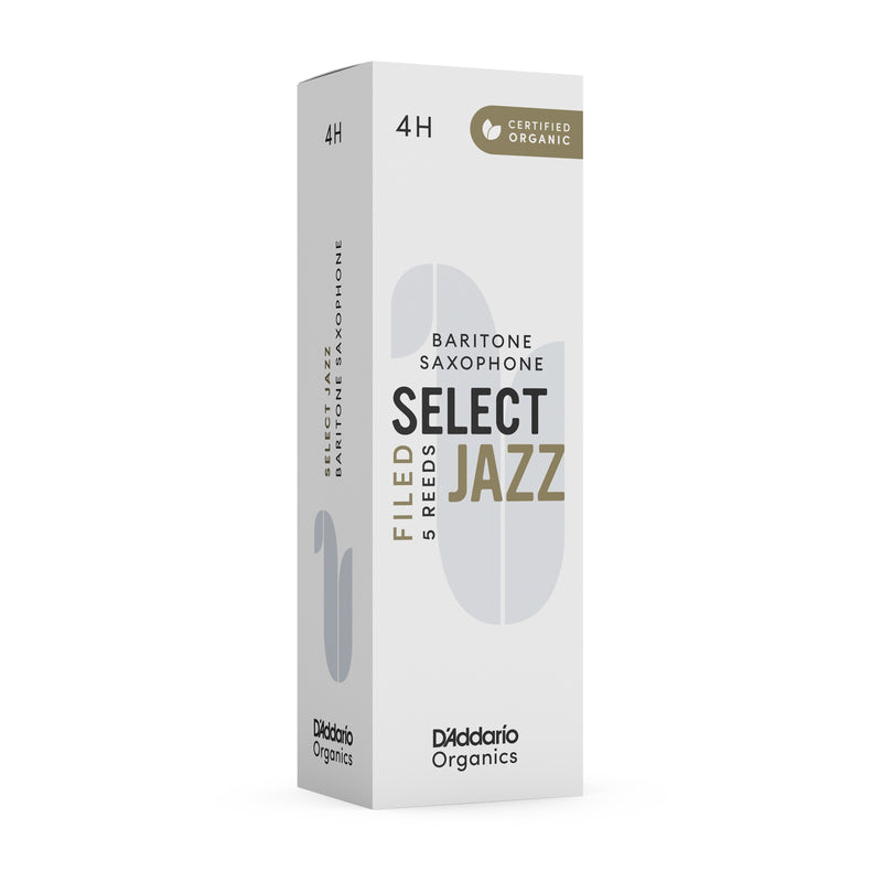 D'Addario Organic Select Jazz Filed Baritone Saxophone Reeds, Strength 4 Hard, 5-pack