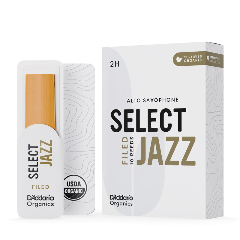 D'Addario Organic Select Jazz Filed Alto Saxophone Reeds, Strength 2 Hard, 10-pack