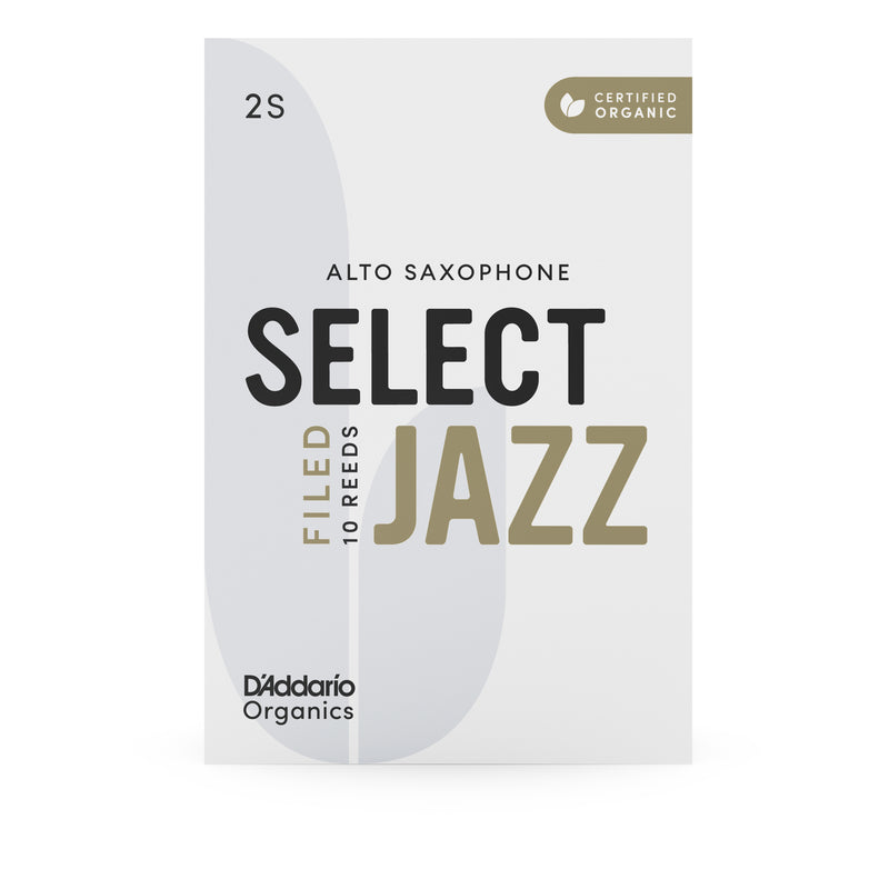 D'Addario Organic Select Jazz Filed Alto Saxophone Reeds, Strength 2 Soft, 10-pack