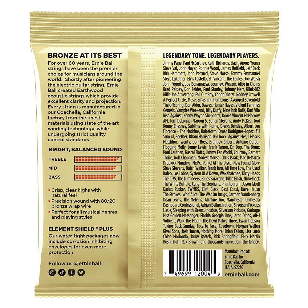 Ernie Ball Earthwood Light 80/20 Bronze Acoustic Guitar Strings, 11-52 Gauge