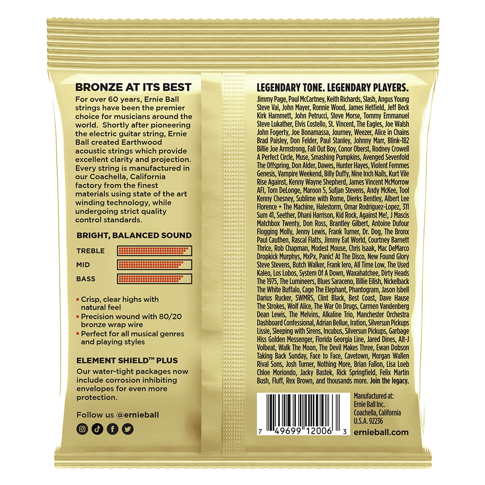 Ernie Ball Earthwood Extra Light 80/20 Bronze Acoustic Guitar Strings, 10-50 Gauge