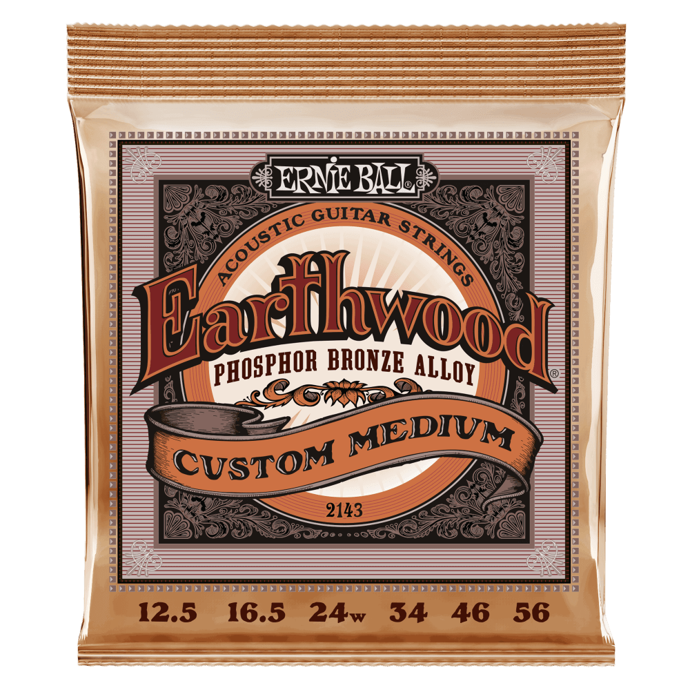 Ernie Ball Earthwood Phosphor Bronze Custom Light Acoustic Guitar String, 12.5 - 56 Gauge
