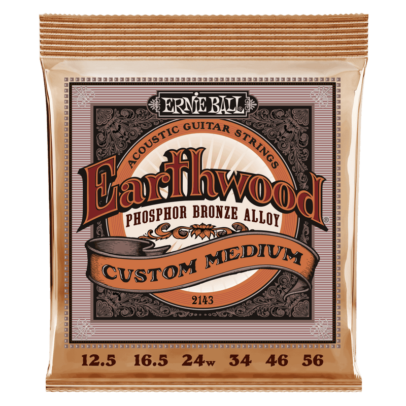 Ernie Ball Earthwood Phosphor Bronze Custom Light Acoustic Guitar String, 12.5 - 56 Gauge