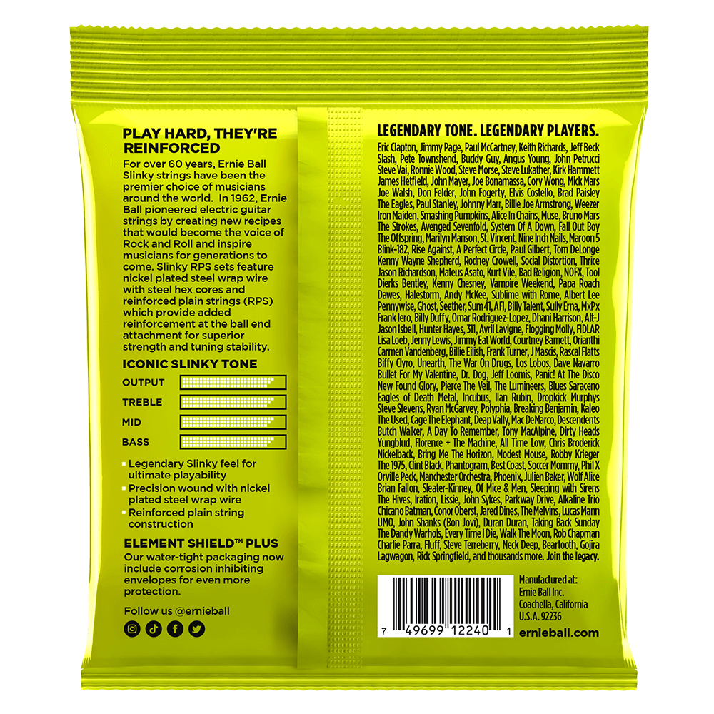Ernie Ball Regular Slinky RPS Nickel Wound Electric Guitar Strings, 10-46 Gauge