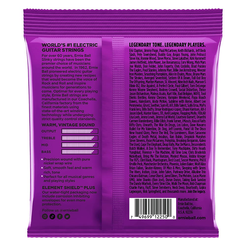 Ernie Ball Power Slinky Classic Rock n Roll Pure Nickel Wrap Electric Guitar Strings 11-48 Gauge