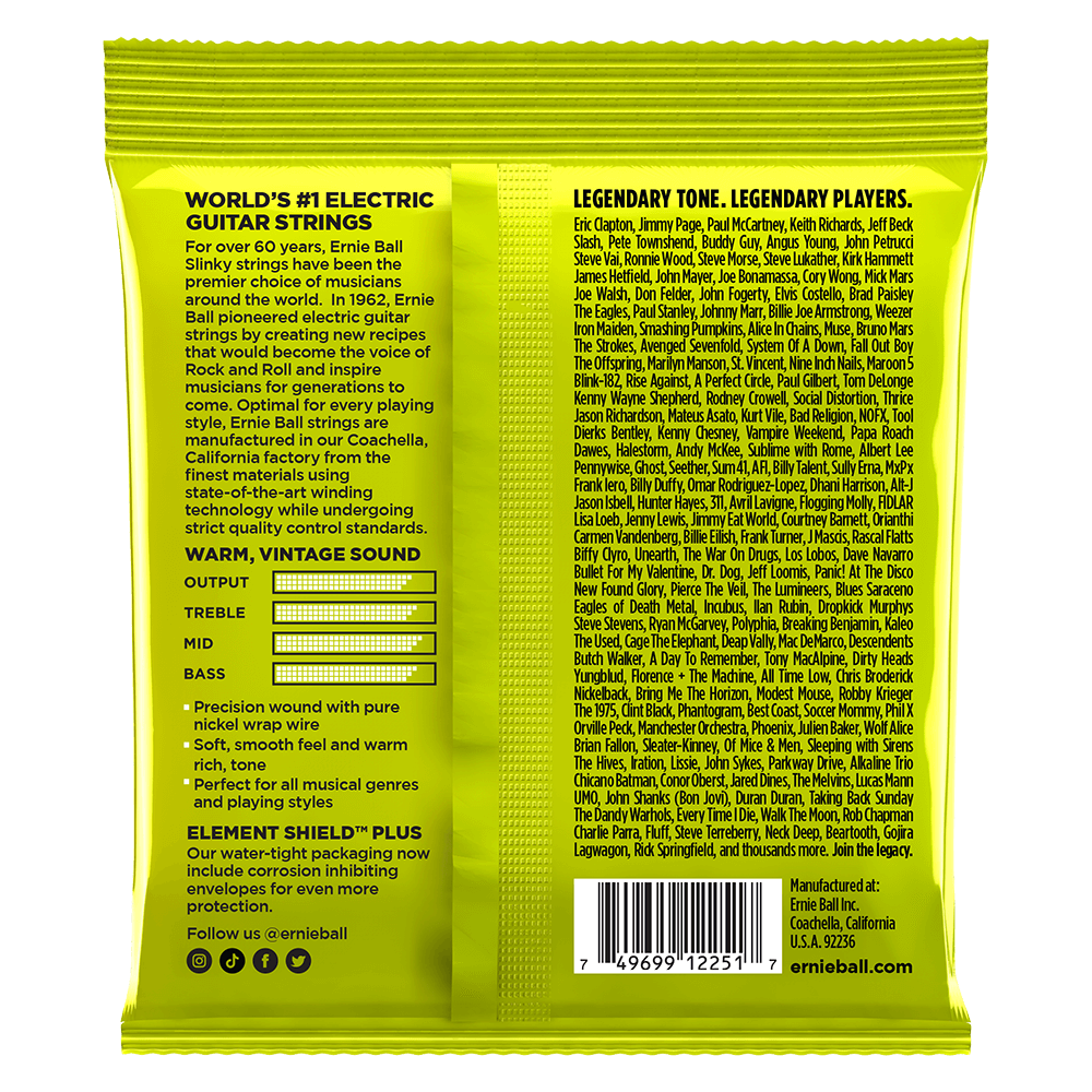 Ernie Ball Regular Slinky Classic Rock n Roll Pure Nickel Wrap Electric Guitar Strings, 10-46 Gauge