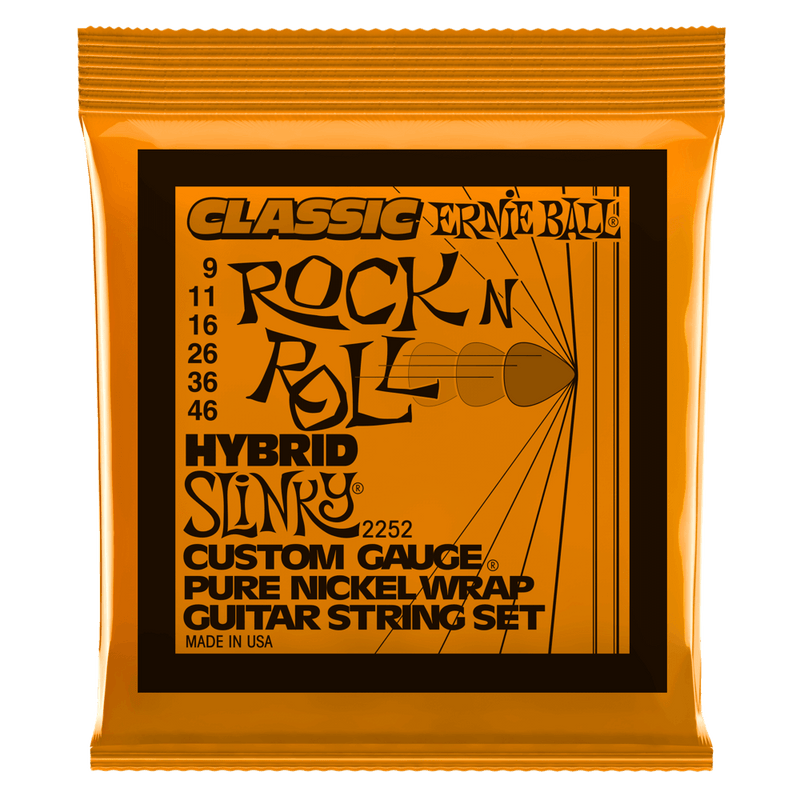 Ernie Ball Hybrid Slinky Classic Rock n Roll Pure Nickel Wrap Electric Guitar Strings, 9-46 Gauge