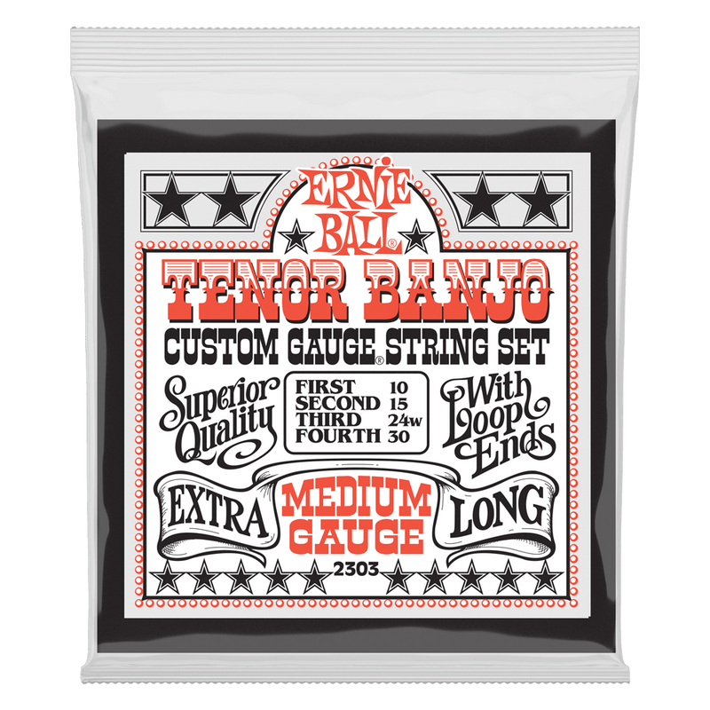 Ernie Ball Medium Loop End Stainless Steel Tenor Banjo Guitar Strings, 10-30 Gauge