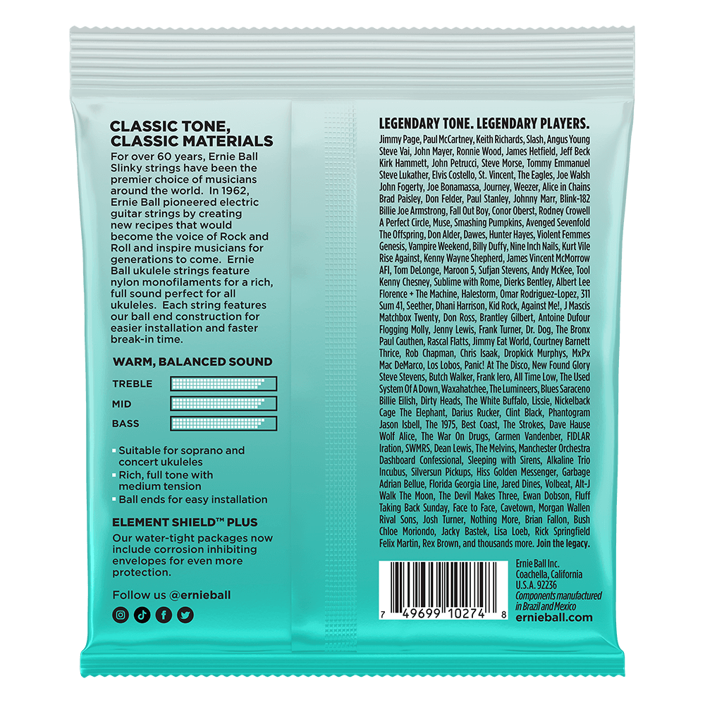 Ernie Ball Concert Nylon Ball End Ukulele Strings, Black