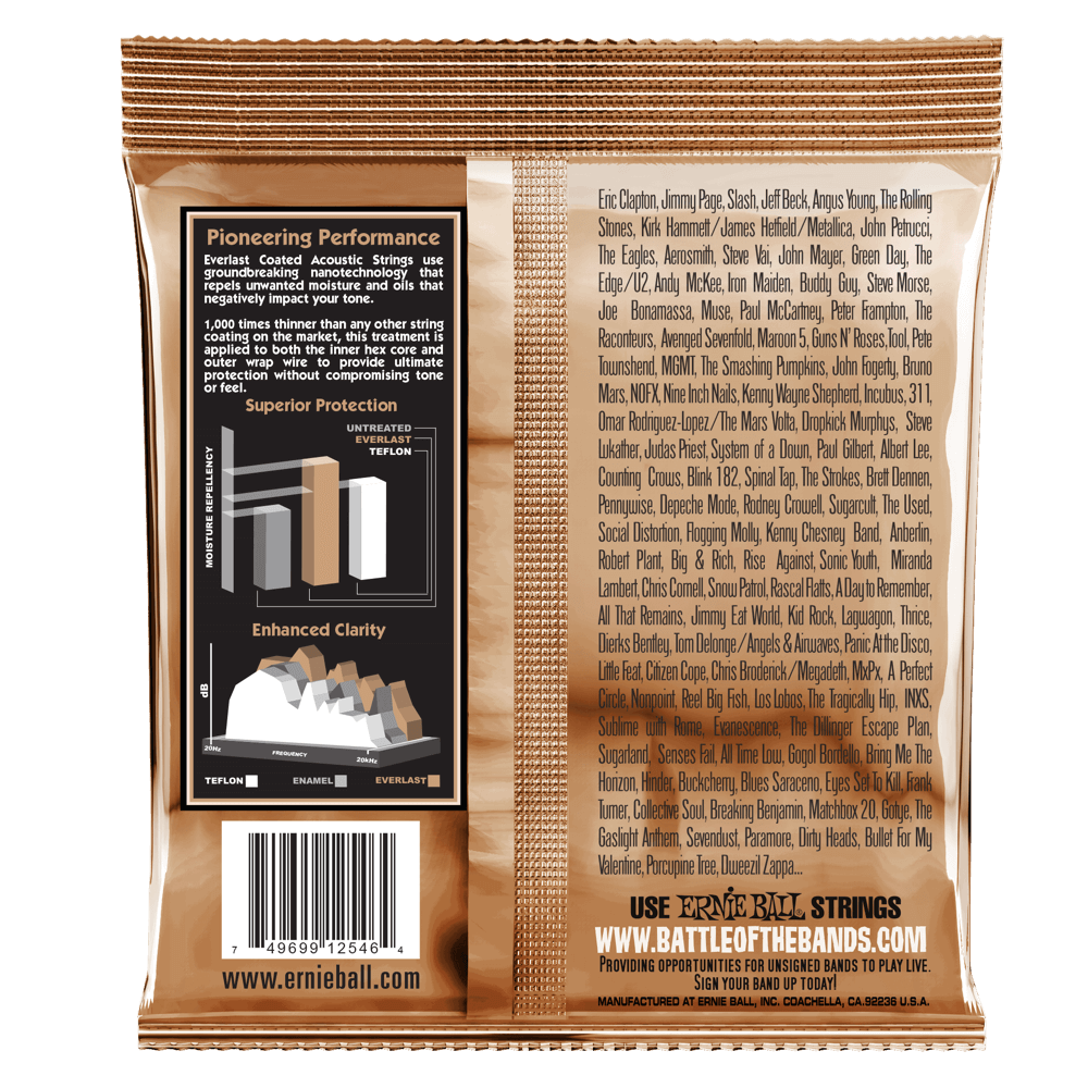 Ernie Ball Everlast Medium Light Coated Phosphor Bronze Acoustic Guitar String, 12-54 Gauge