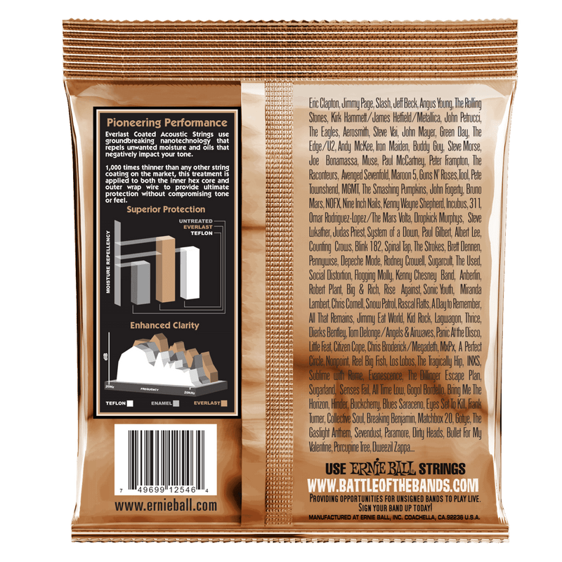 Ernie Ball Everlast Medium Light Coated Phosphor Bronze Acoustic Guitar String, 12-54 Gauge