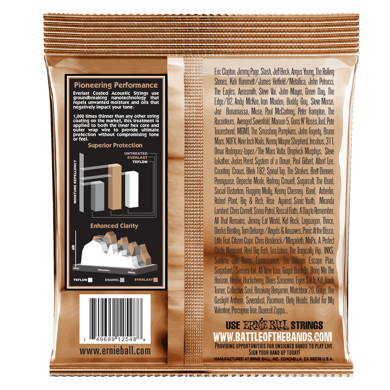 Ernie Ball Everlast Light Coated Phosphor Bronze Acoustic Guitar String, 11-52 Gauge