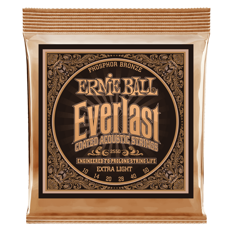 Ernie Ball Everlast Extra Light Coated Phosphor Bronze Acoustic Guitar String, 10-50 Gauge