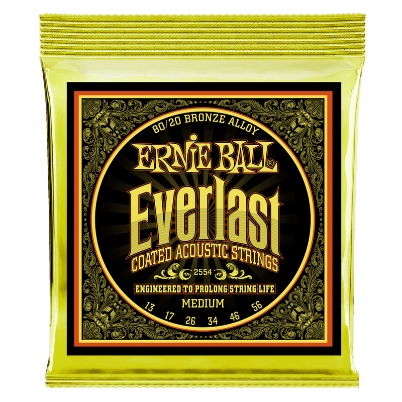Ernie Ball Everlast Medium Coated 80/20 Bronze Acoustic Guitar String, 13-56 Gauge