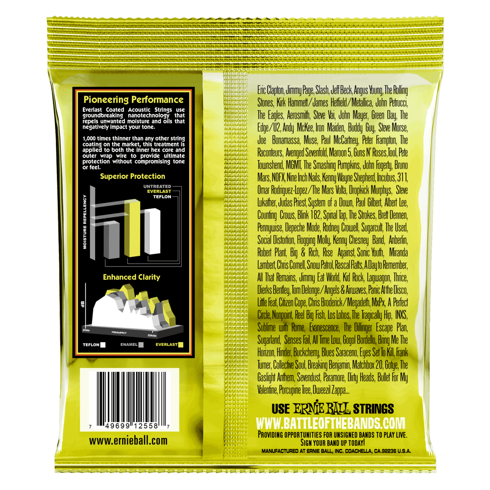 Ernie Ball Everlast Light Coated 80/20 Bronze Acoustic Guitar String, 11-52 Gauge