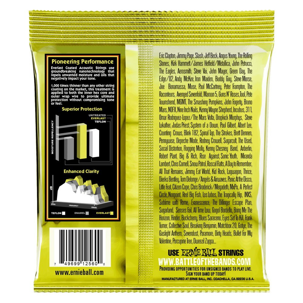 Ernie Ball Everlast Extra Light Coated 80/20 Bronze Acoustic String, 10-50 Gauge