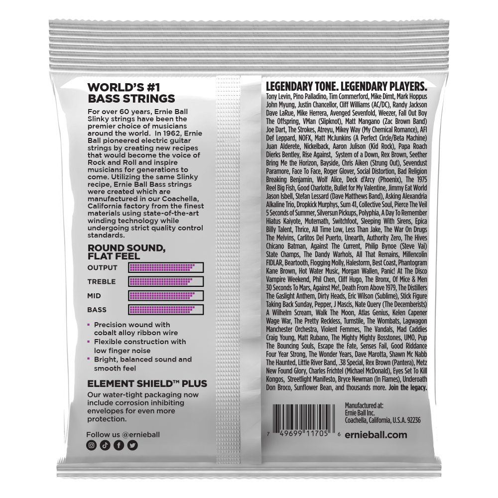 Ernie Ball Power Slinky Short Scale Flatwound Bass Strings, 50-110