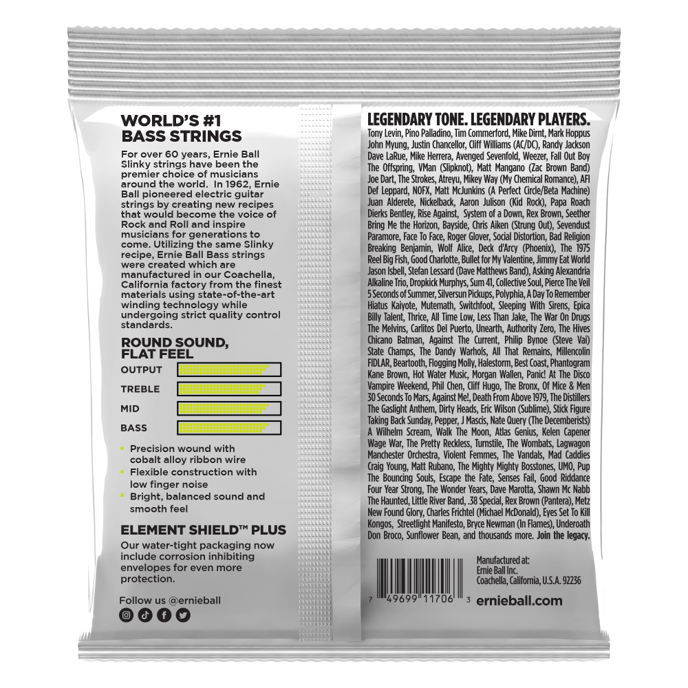 Ernie Ball Regular Slinky Short Scale Flatwound Bass Strings, 45-105