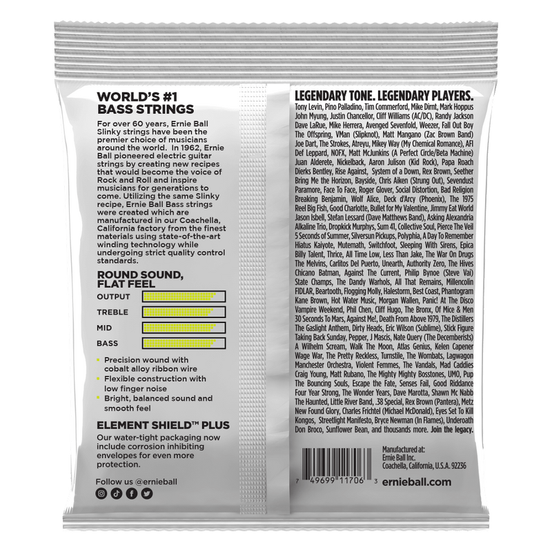 Ernie Ball Regular Slinky Short Scale Flatwound Bass Strings, 45-105