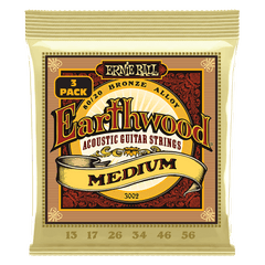 Ernie Ball Earthwood Med 8020 Bronze Acoustic Guitar Strings 3 Pack 13 56
