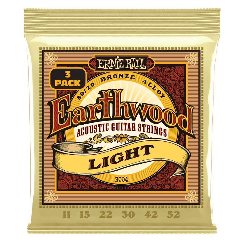 Ernie Ball Earthwood Light 80/20 Bronze Acoustic Guitar Strings 3-Pack, 11-52 Gauge