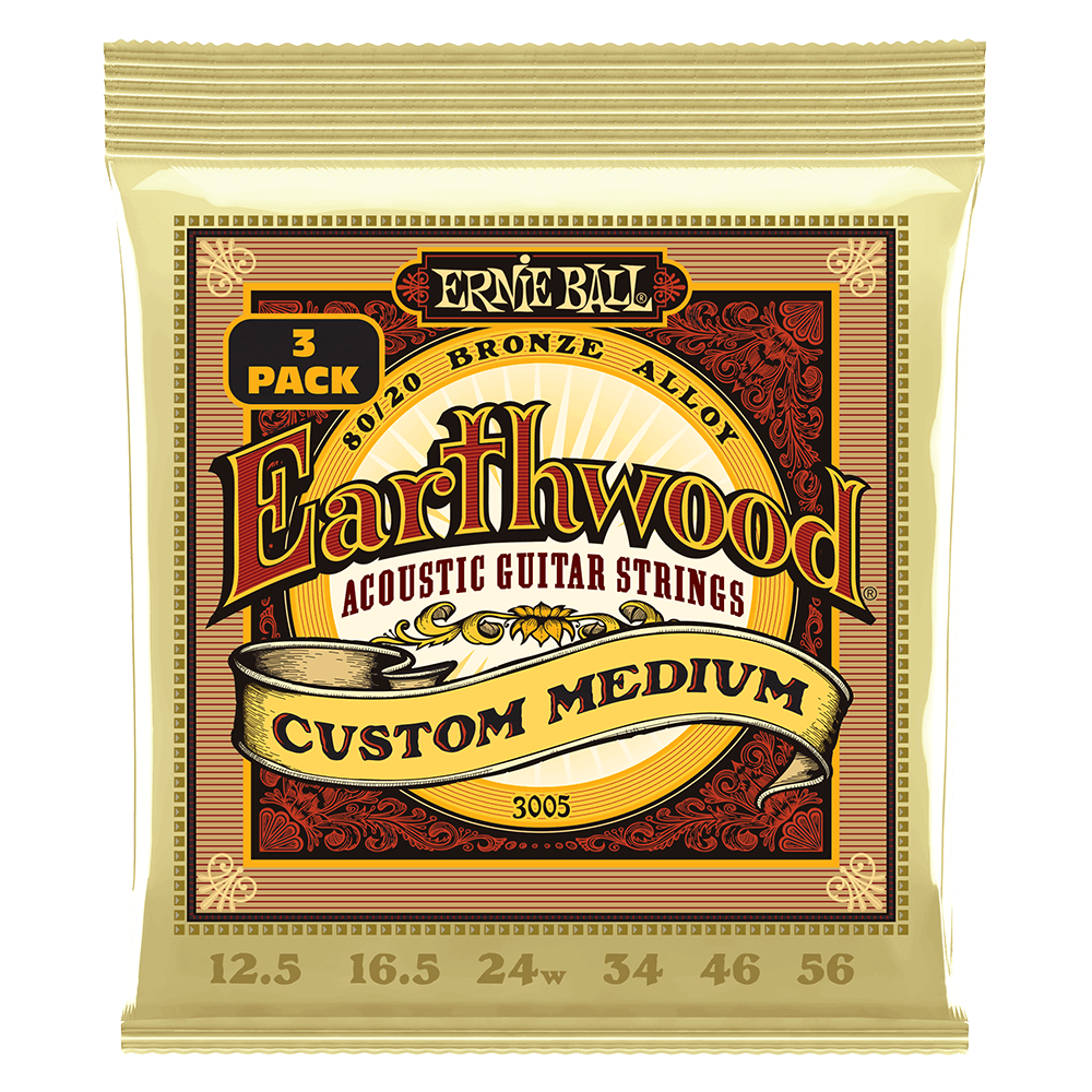Ernie Ball Earthwood Custom Med 8020 Bronze Acoustic Guitar Strings 3 Pack 12.5 56