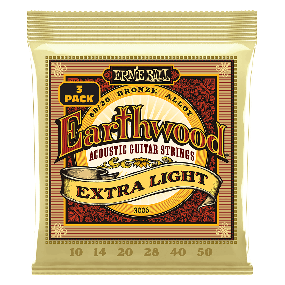 Ernie Ball Earthwood Extra Light 8020 Bronze Acoustic Guitar Strings 3 Pack 10 50
